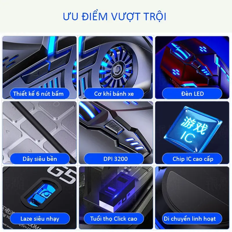 Chuột Máy Tính Chơi Game Gaming Có Dây G5 6D 3200dpi LED 7 Màu, Chuột Văn Phòng Làm Việc 1