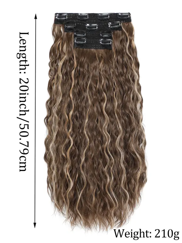20 Inch Long Curly Clip-in Hair Extensions, Gorgeous Fluffy Hair Extensions for Women, Synthetic Hair Extensions for Party, Daily Use 1