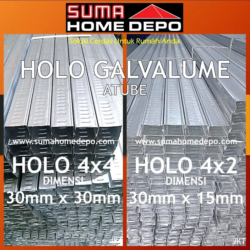 Besi Hollo Rangka Plafon Tebal 0.3mm Bahan Galvalum Panjang 4m untuk Rangka Gypsum dan PVC 1