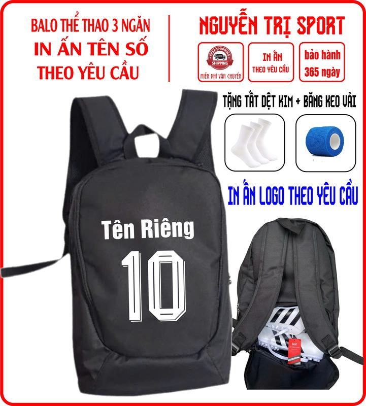 Balo Thể Thao In Tên Số 3 Ngăn - Dày Dặn, Chống Thấm Nước, Bảo Hành 365 Ngày , có ngăn đựng giày riêng
