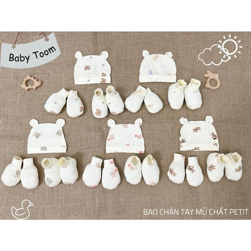 SET MŨ + BAO TAY + BAO CHÂN HÀN QUỐC 2024 Mons'kid vải Petit thun lạnh cao cấp, mềm mại, mịn, mát, co giãn có hoạ tiết Hàn QUốc, cho bé yêu
