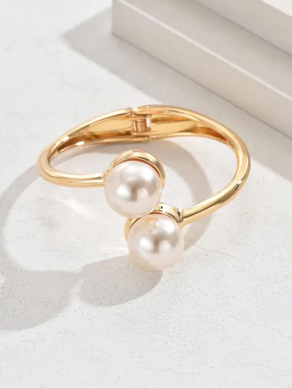 Faux Pearl Decorated Cuff Bangle for Women & Girls, Fashion Jewelry for Party, Daily Clothing Decor, Trendy All-match & Exquisite Jewelry for Birthday Gift 3