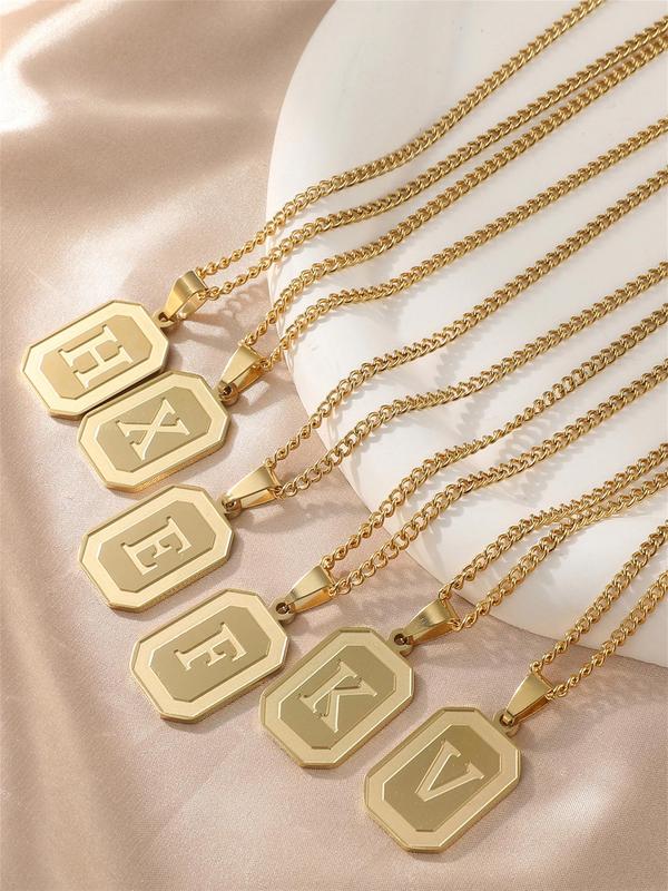 Fashion Letter Detail Pendant Necklace for Men & Women, Simple Casual Style Stainless Steel Jewelry for Daily Wear, Trendy All-match & Exquisite Jewelry for Birthday Gift 0