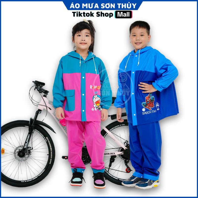 Bộ quần áo mưa cho trẻ em che cặp sách Sơn Thủy - nhựa PVC nguyên sinh không mùi màu sắc dễ thương cho bé trai bé gái
