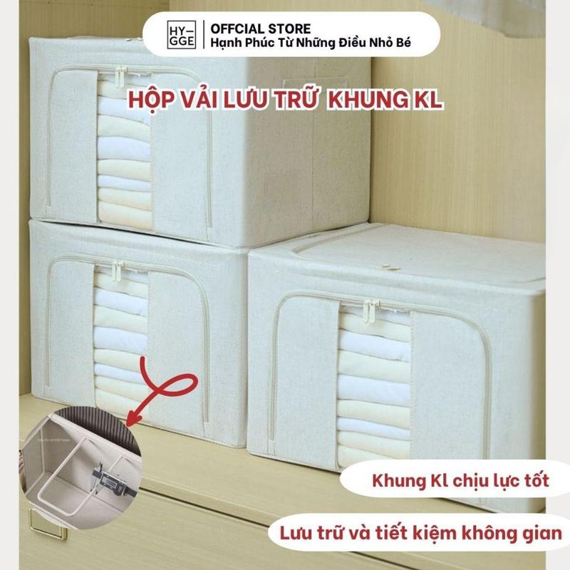 Hộp Lưu Trữ Quần Áo Vải Canvas Có Khóa Kéo Khung Kim Loại Gập Gọn Tiết Kiệm Diện Tích SP2706 0