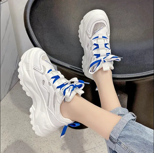 Giày thể thao nữ thoáng khí đế cao 7cm dây kép màu kiểu dáng Hàn Quốc 7