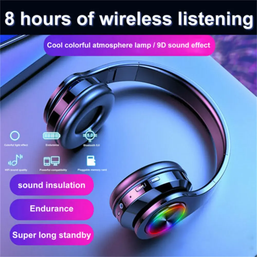 Tai nghe chơi game có đèn LED âm thanh nổi, khử tiếng ồn phát sáng, Bluetooth , tai nghe không dây có mic