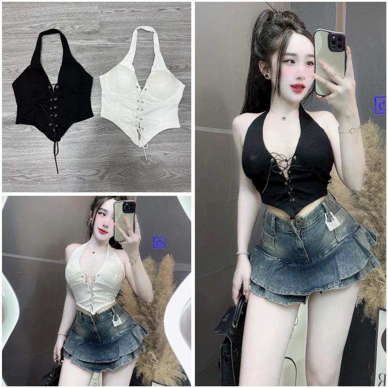 Áo Yếm Đan Dây Form Croptop Có Mút Đệm MS62