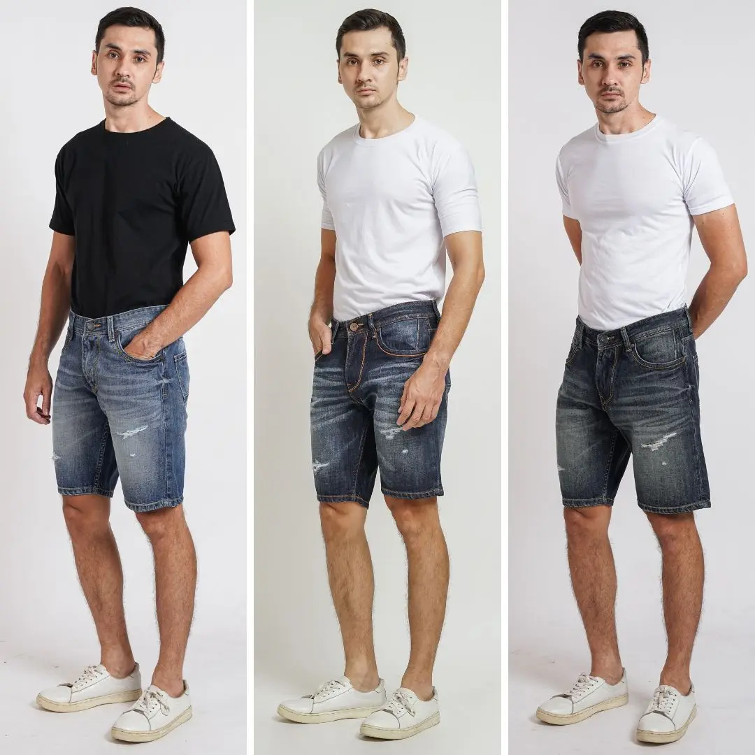SLICS JEANS -RP5- Celana Jeans Pendek Pria (Ripped) Celana Pendek Sobek (Tidak Tembus) - Jeans Pendek Cowok 28-38 Denim