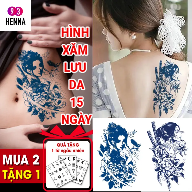 Hình Xăm Dán Geisha nhật cổ, hoa hồng 15 Ngày Trang Điểm Cosmetic 0