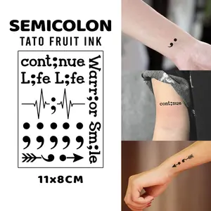 Semicolon Fruit Ink Stiker Tato Semi Permanen Tato Temporer Tahan Lama 15 Hari Tato Waterproof 11x8 cm