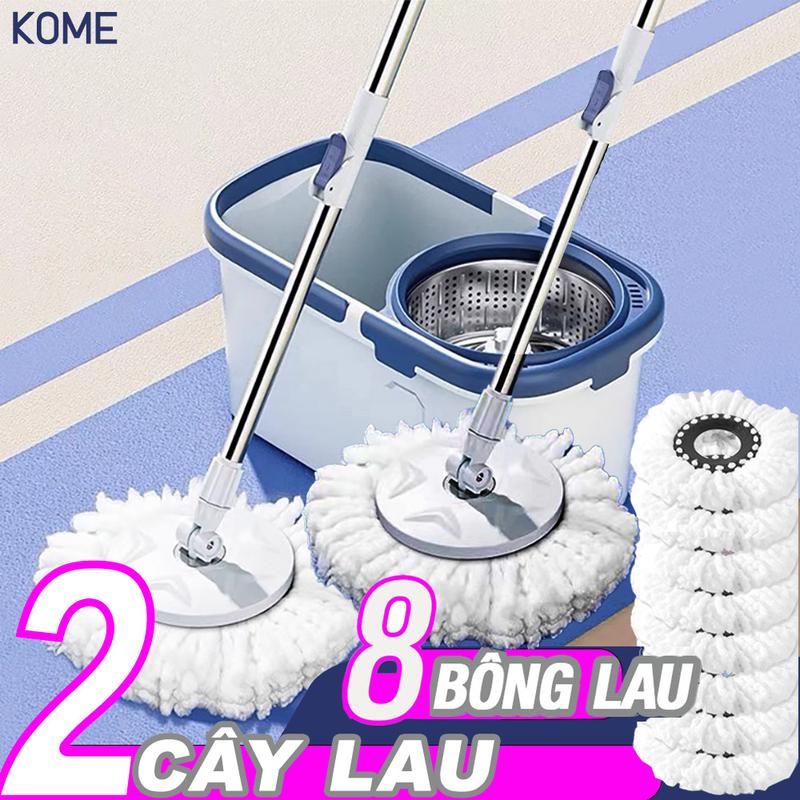 KUMALL Bộ Chổi Lau Nhà Xoay 360 Độ Cao Cấp Mới Gồm 1 Chậu Giăt 2 Cây Lau 8 Bông Lau SPINMOP lưu ý có mục phân loại 1 cây lau và mục 2 cây lau