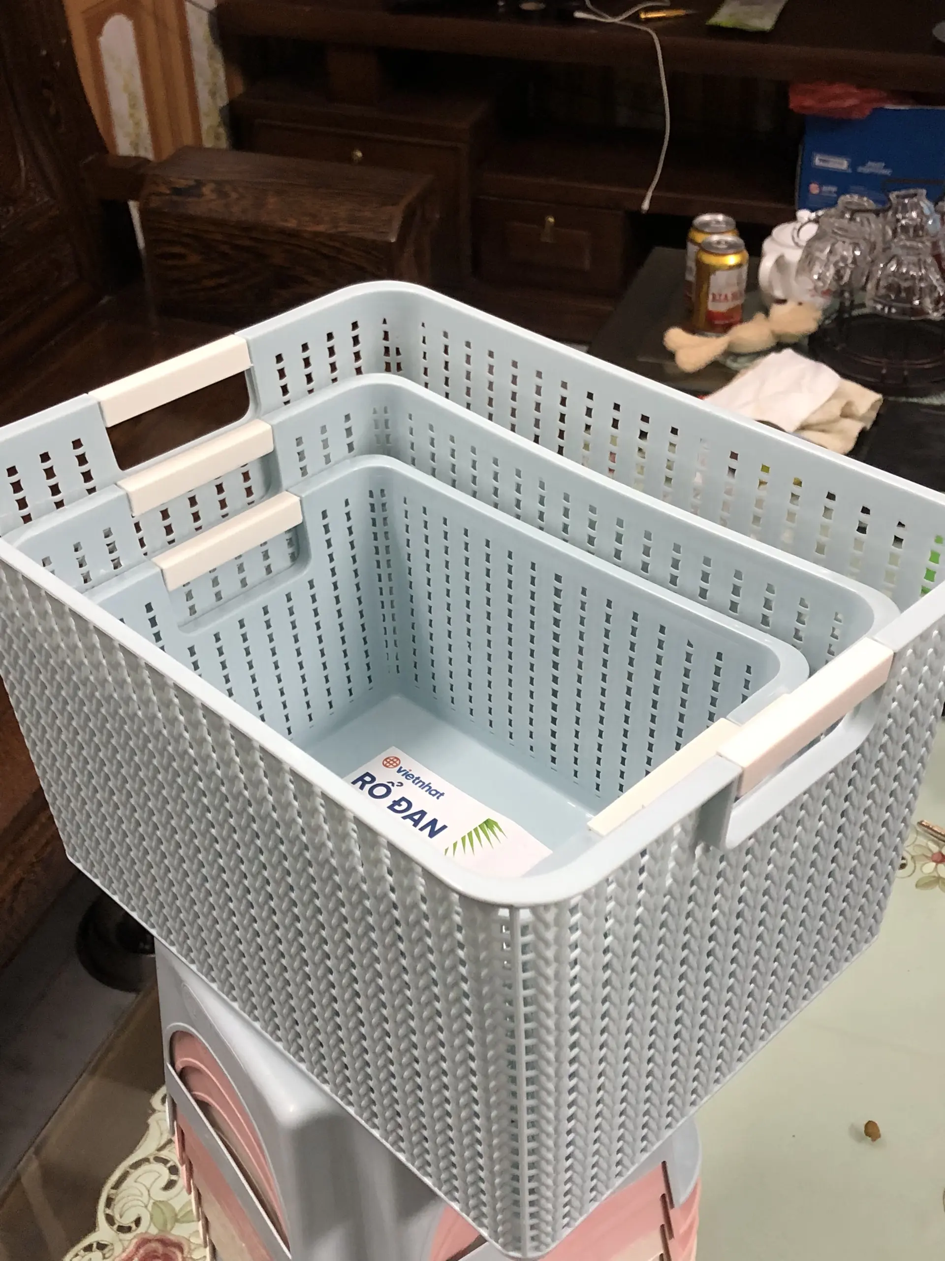 BỘ Rổ Đan Chữ Nhật 3 Size Nhựa Việt Nhật Cao Cấp 3415- 1 - 2 -3 Tặng Kèm 1 Khay Nhật Bản Bé