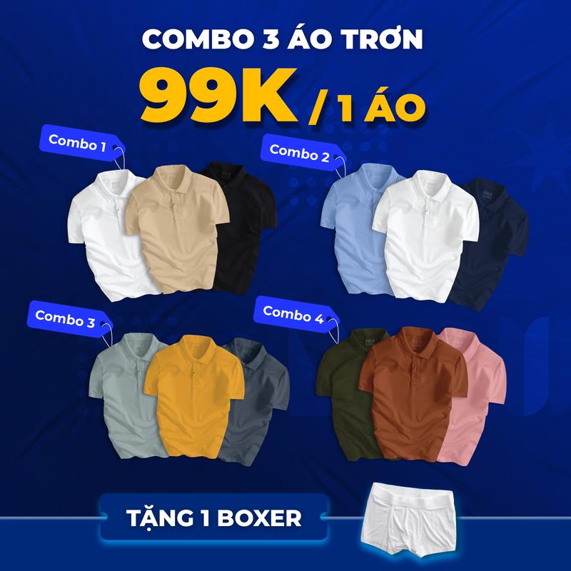 COMBO 3 áo thun Nam nữ Polo Basic trơn đơn giản + 1 Boxer sang trọng, trẻ trung, chất liệu cao cấp - FREESHIP Menswear Shirt