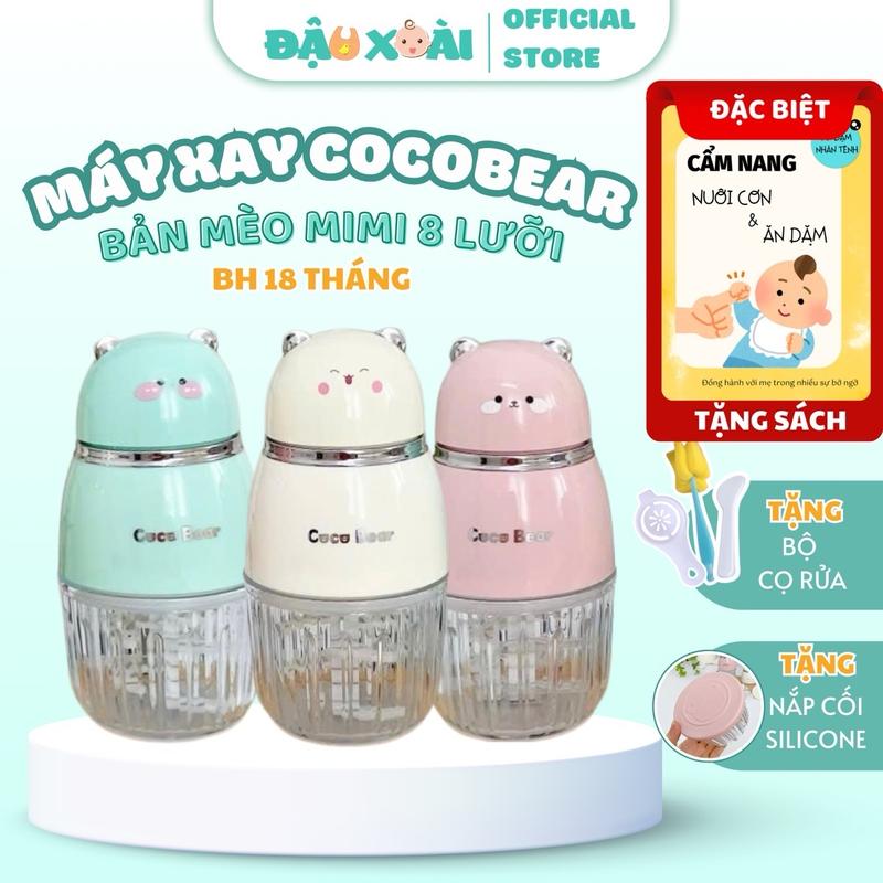 (Tặng cẩm nang)  Máy xay Coco Bear hình mèo mimi 8 lưỡi dao xay đồ ăn dặm cho bé Đậu Xoài Shop Heo Kem
