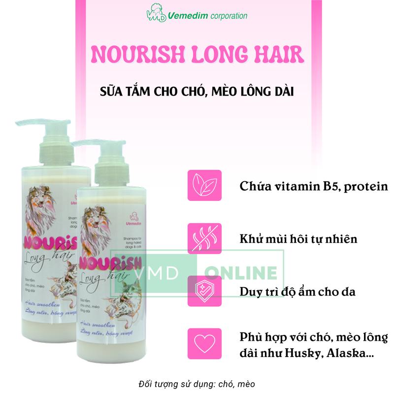 Vemedim Shampoo Nourish long hair - Sữa tắm cho chó, mèo lông dài, protein nuôi dưỡng bộ lông từ sâu bên trong, Chai 300ml 1