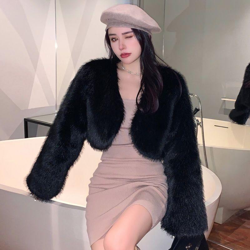 Áo Khoác Lông Giả Phong Cách Cổ Điển Thanh Lịch, Xã Hội, Dành Cho Mùa Thu Và Mùa Đông, Áo Crop Top Dáng Rộng, Áo Khoác Lông Nữ Jacket 2