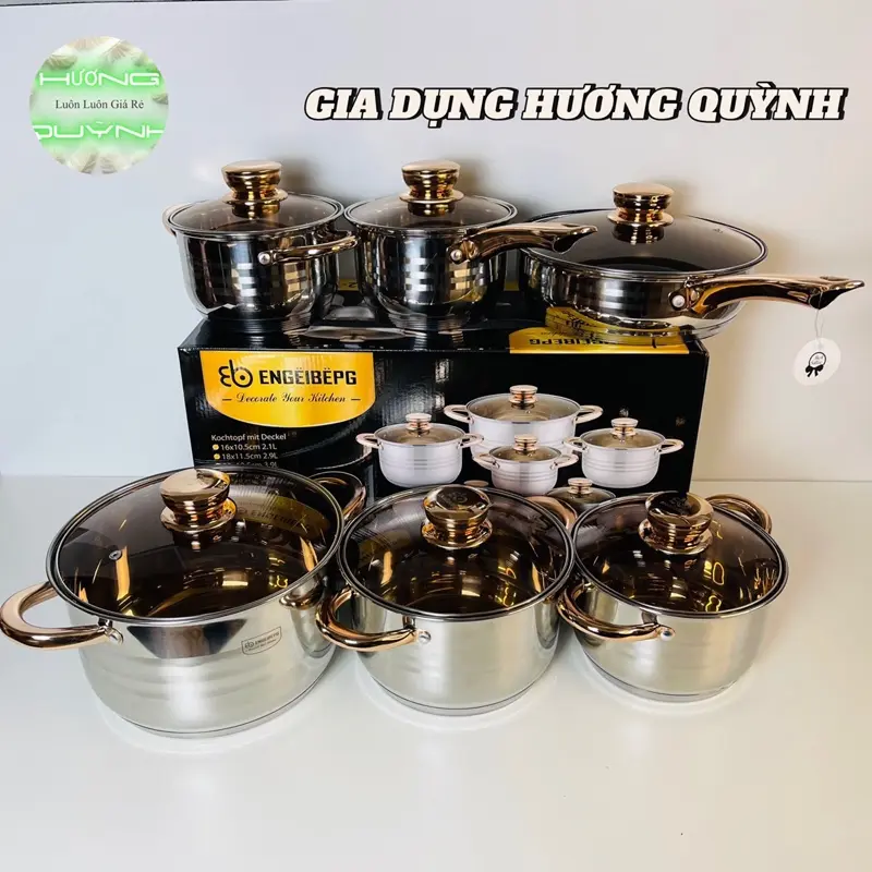Bộ nồi Đức 6 món Inox 304, 5 lớp đáy sử dụng được trên mọi loại bếp