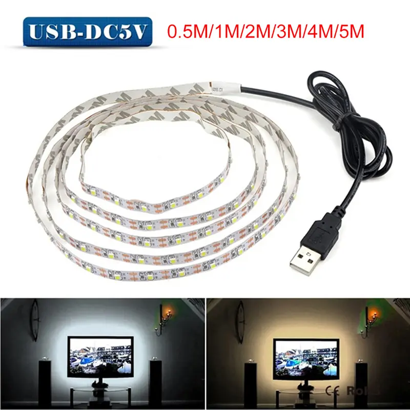 Đèn LED dây nguồn sáng nền TV, 5V, USB có thể sạc lại, Băng đèn trang trí, Thích hợp để chiếu sáng nền TV