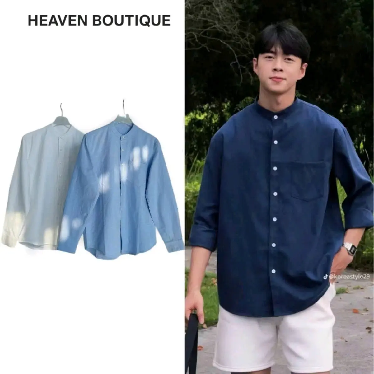 [FREESHIP] Áo Sơ Mi Nam Nữ Cổ Tàu Chất Liệu Vải Oxford Dày Dặn, Phong Cách  Hàn Quốc Brand HB Form Rộng 3 Màu Menswear Nhung
