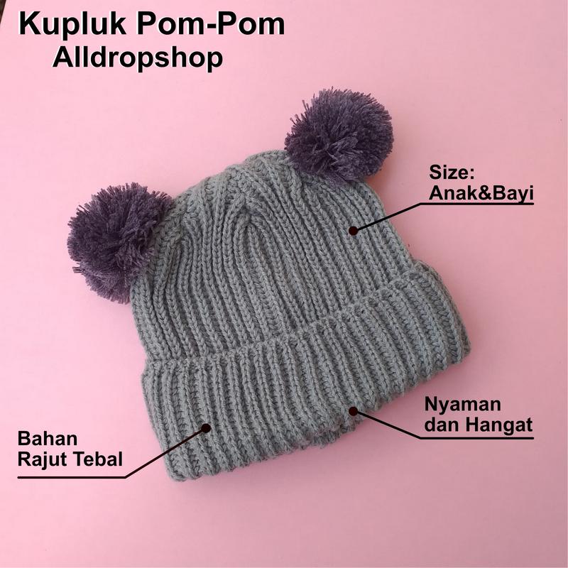 Kupluk pompom bayi /pompom premium / kupluk pompom baby new bron 1