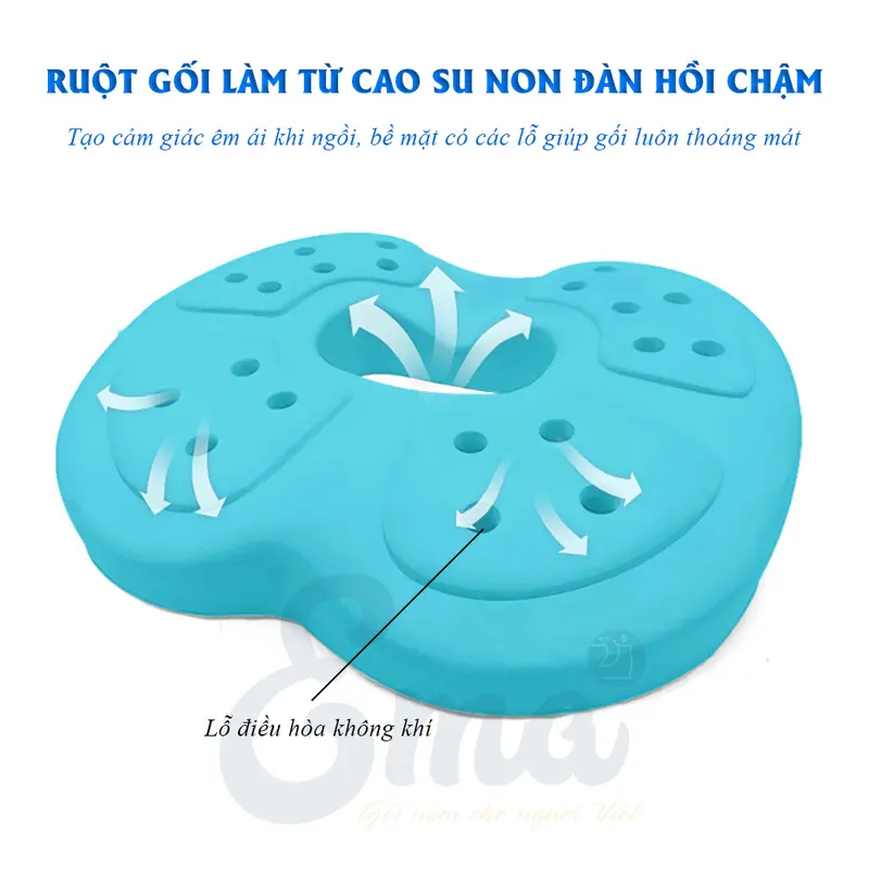 Đệm ngồi chống trĩ Ema thế hệ mới - Ruột cao su non đục lỗ thoáng khí, tạo tư thế ngồi thoải mái 4