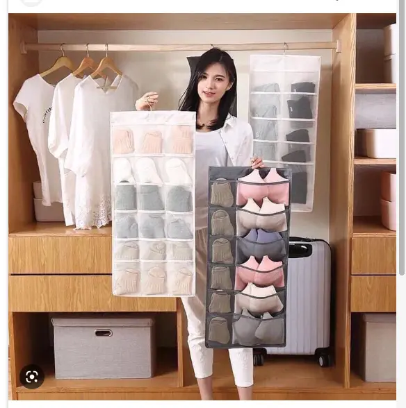 Túi treo đồ lót, bít tất 30 ngăn tiết kiệm không gian - Vải và lưới  - Màu sắc: Be - Xám hàng tiện dụng 0