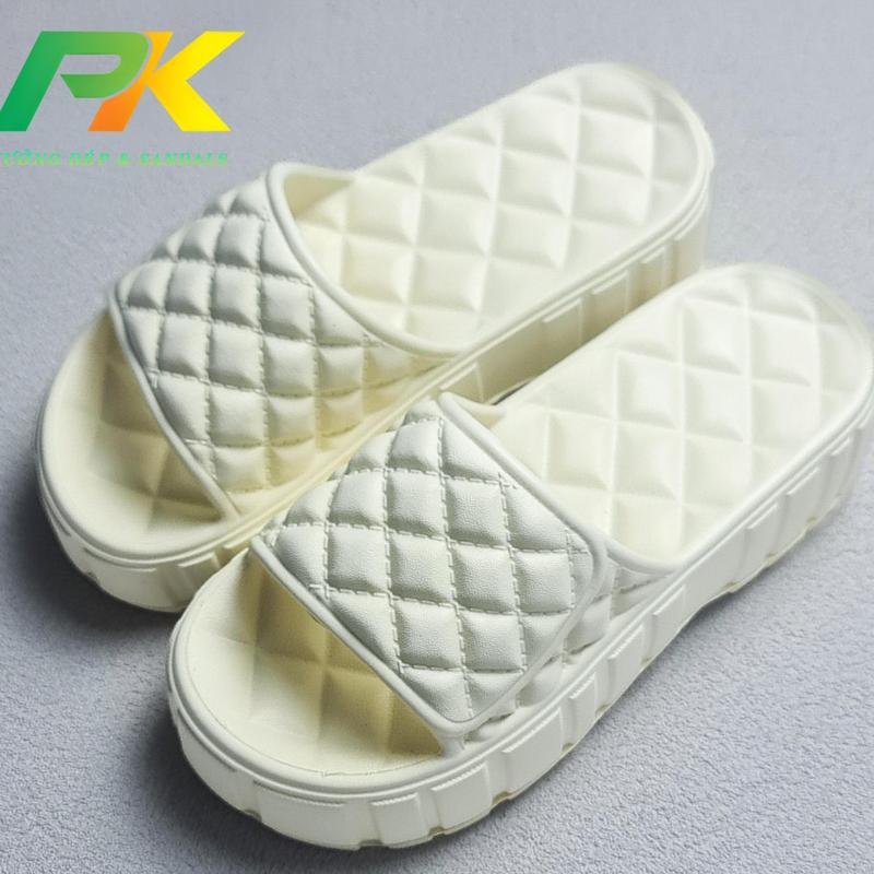 [XẢ KHO] Dép bánh mì nữ (Không Hộp) cao 5cm sọc caro Shoes GiàY DéP Slipper Có Quai