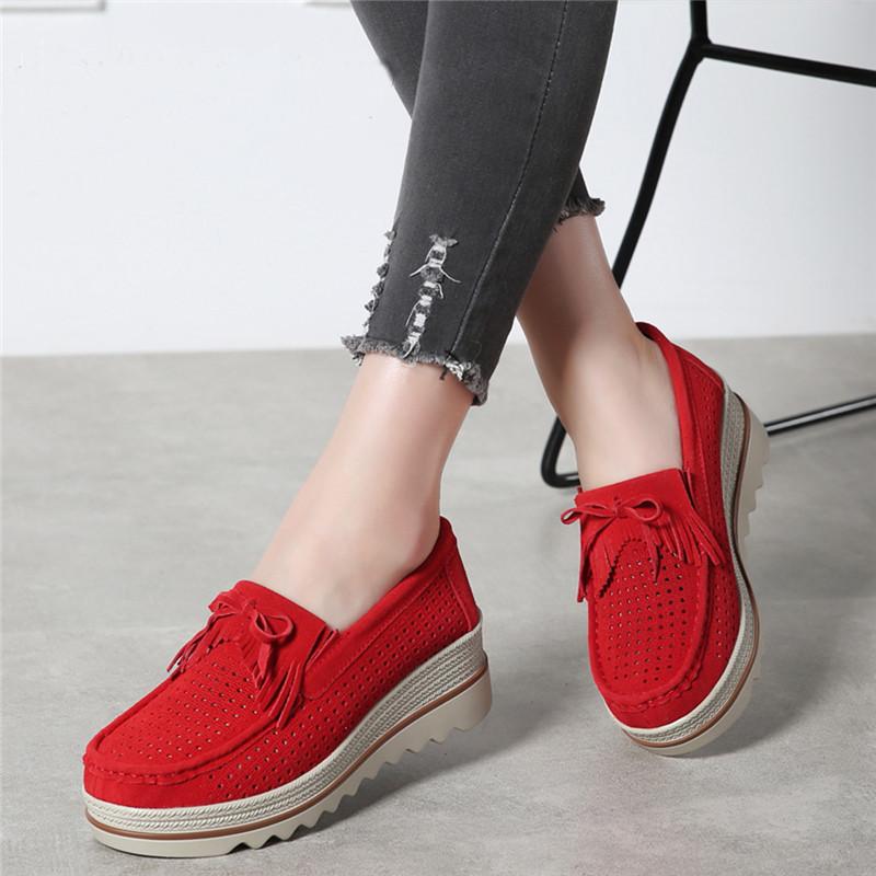 Product Introduction of Women Shoes New Spring Platform Flats Sneakers Women Suede Leather Women Casual Shoes Slip On Flats Heels Creepers Moccasins 1