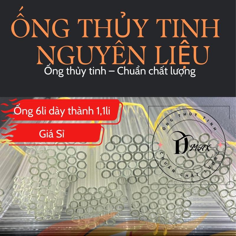 Set 50 Cái Ống Boroslicat 3.3 Dài 20cm Fi6, Độ Dày 1.1mm, Ống Thủy Tinh Nguyên Liệu Chịu Nhiệt Tốt, Màu Trắng Trong Suốt ống thủy