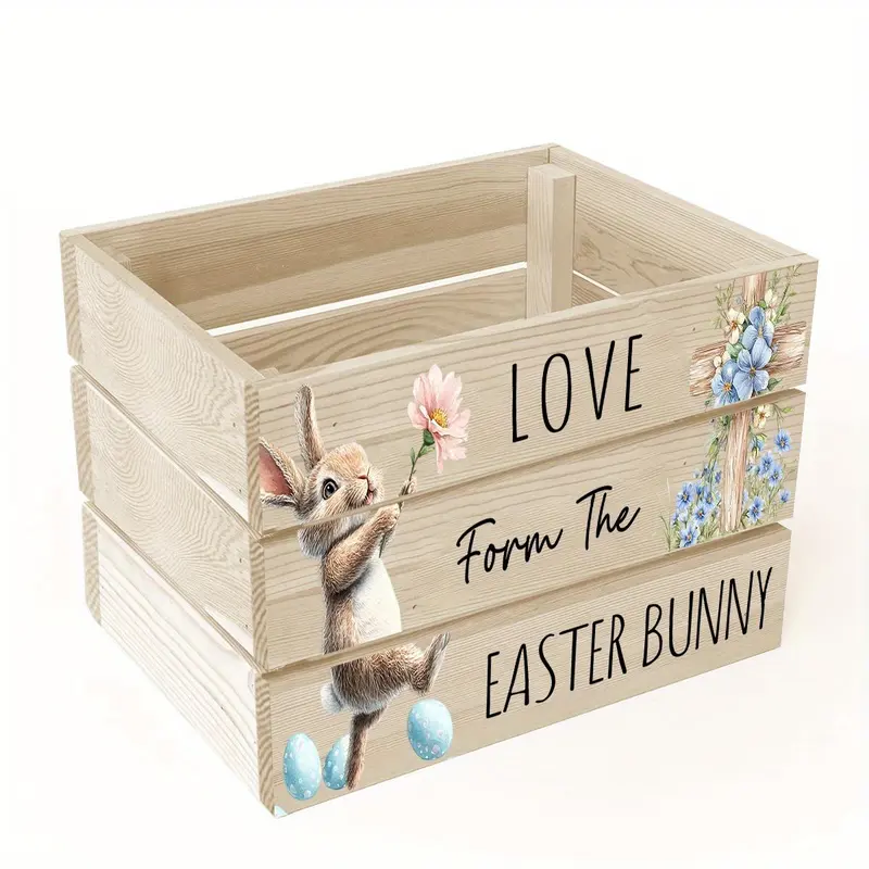 Easter Bunny Pattern Wooden Storage Box, Creative Easter Egg Storage Box, Home Organizer for Living Room Bedroom, Easter Gifts 3