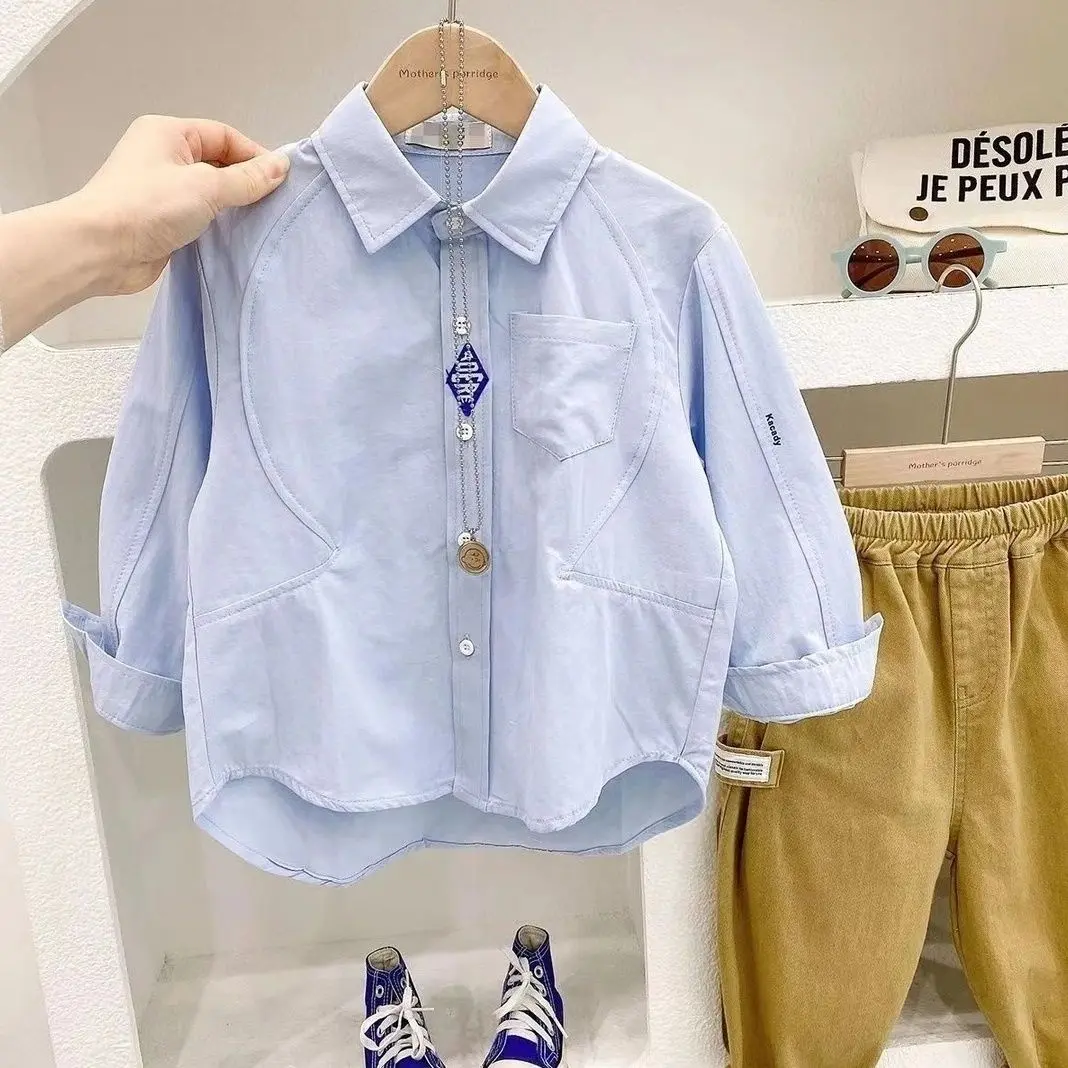 Áo Sơ Mi Bé Trai Phong Cách Preppy Phong Cách Hàn Quốc, Chất Liệu Bông, Dài Tay, Thích Hợp Cho Mùa Xuân Và Mùa Thu, Thời Trang Mới, 2023