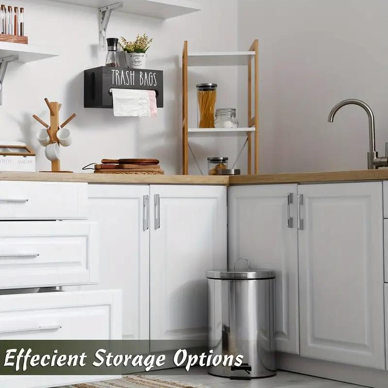Product Introduction of Wooden Garbage Bag Storage Box, 1 Count Countertop Or Wall Mounted Garbage Bag Holder, Household Items Space Saving Kitchen Storage Box, Home Organizer for Kitchen 16