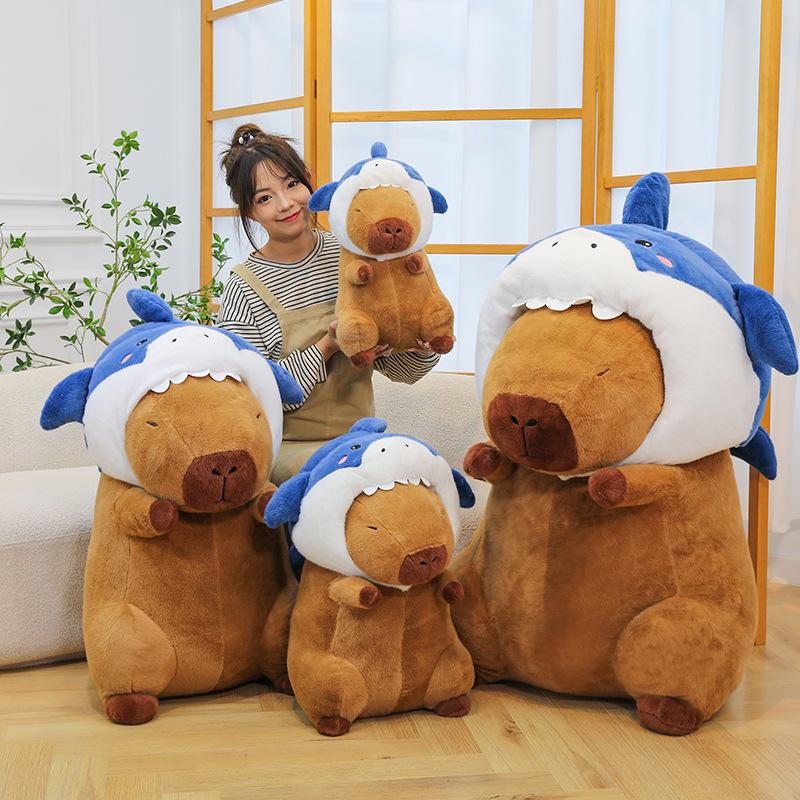 Gấu Bông Capybara Đội Mũ Mập, Capybara Cá Mập Size 60cm- 110cm Siêu Xinh Mũ Tháo Ra được