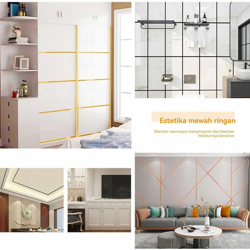 Product Introduction of 50M/Roll Gulungan Sticker Dekorasi Lantai Strip Dekorasi Lemari Pakaian DIY /Stiker Ubin Keramik Jahitan Emas Yang Indah Lantai Hiasan Dinding 9