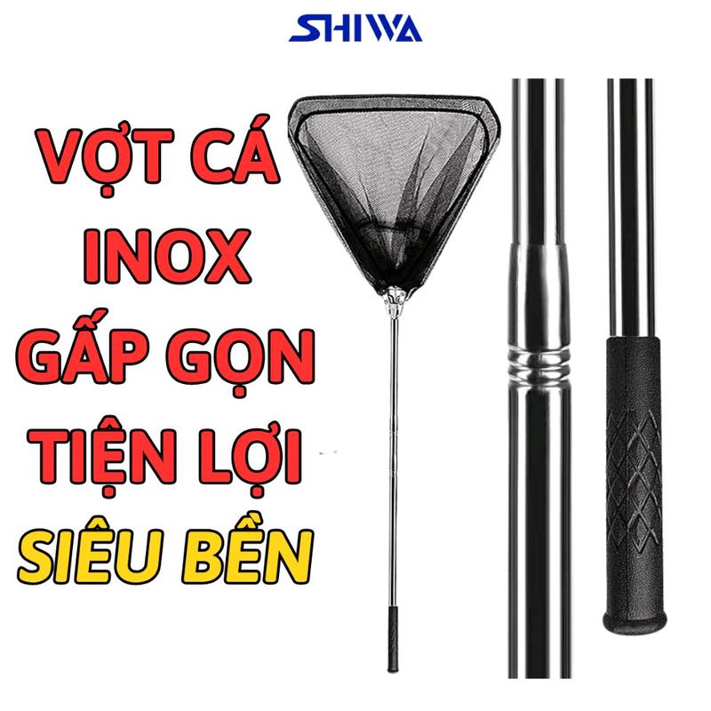 Vợt Cá Inox Tam Giác  Gấp Gọn Liền Vành Tiện Lợi  Dài 2m1 2m5 Đi Câu