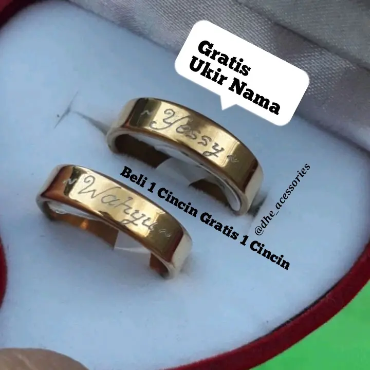 Cincin Titanium Gold Couple Ukirnama/Antikarat Rings