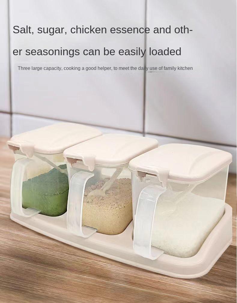 Product Introduction of Seasoning Box Household Kitchen Multi-Functional Seasoning Containers Salt MSG Storage Box Sugar and Salt Jar Multi-Grid Combination Suit 2