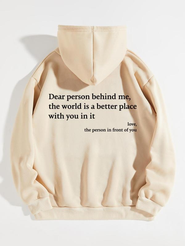 Women's Letter Print Drop Shoulder Drawstring Graphic Hoodie Hooded Sweatshirt, Trendy Long Sleeve Pullover Top, Thermal Lined Pocket Sweatshirts for Women, Fall Sweatshirts, Please Purchase A Size Up 3