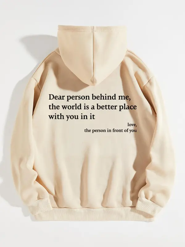 Women's Letter Print Drop Shoulder Drawstring Graphic Hoodie Hooded Sweatshirt, Trendy Long Sleeve Pullover Top, Thermal Lined Pocket Sweatshirts for Women, Fall Sweatshirts, Please Purchase A Size Up 3