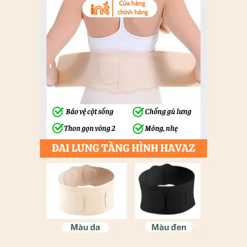 Đai lưng cột sống Havaz chất liệu đúc su thoáng mát mỏng nhẹ chống lộ có 2 tấm nẹp lớn nâng đỡ lưng nắn chỉnh cột sống