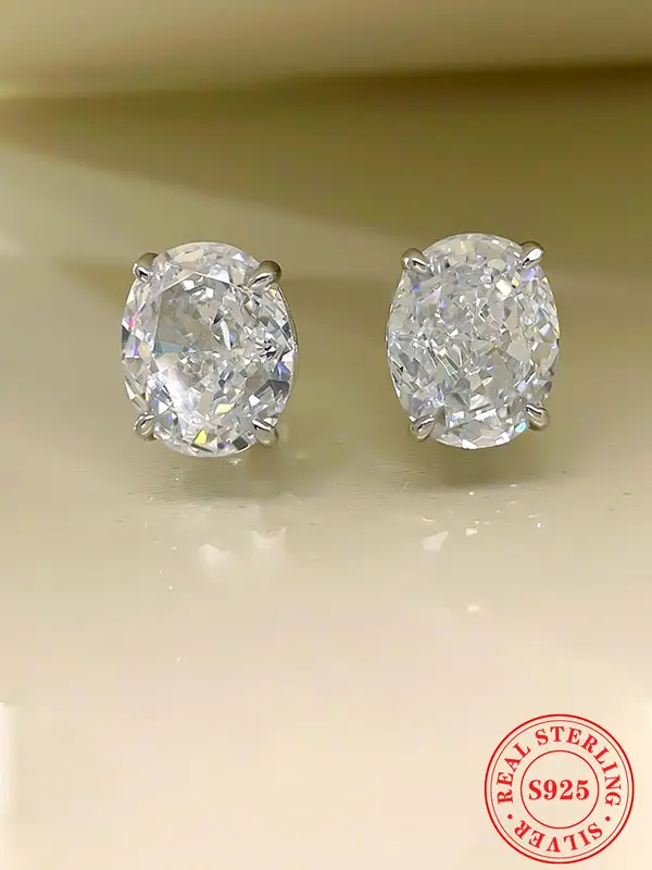 S925 Sterling Silver Elegant Oval Shaped Zircon Earrings, Fashionable Jewelry for Women & Girls, Trendy All-match & Exquisite Jewelry for Birthday Gift 0