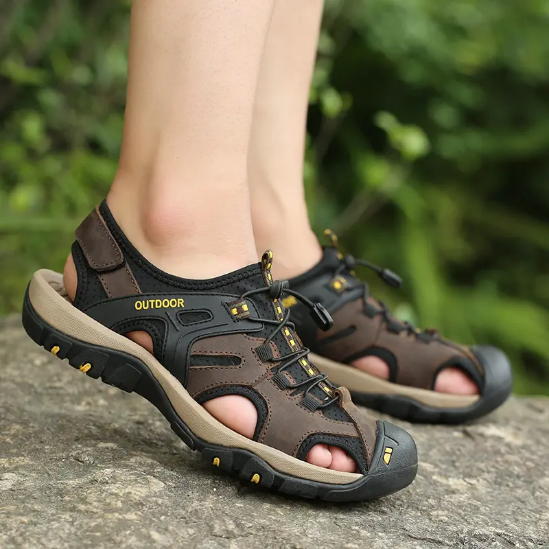 Prelesty Sandal Hiking Pria Gunung Original Sendal Outdoor Keren Kulit Asli Cowok Bernapas Musim Panas Waterproof Trekking 002 8