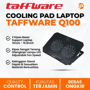 TAFFWARE Cooling Pad Dual Fan Stand Q100 Pendingin Laptop Adjust Speed Kipas Plastik Aluminium