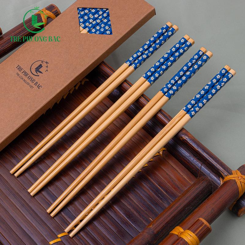 Hộp 10 đôi ĐŨA GỖ TRE HOA XANH CAO CẤP 2024 - TRE PHƯƠNG BẮC - AN TOÀN THÂN THIỆN