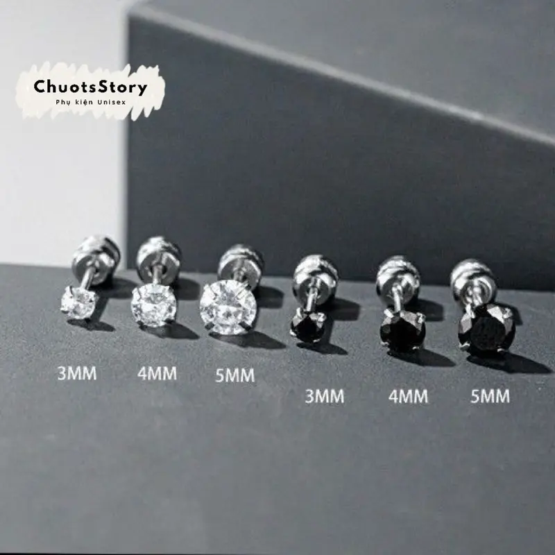 Khuyên tai titan nam không gỉ đá trơn đơn chốt xoắn , bông tai titan nam không gỉ unisex cá tính - KT125 - ChuotsStory khuyên  tai 1