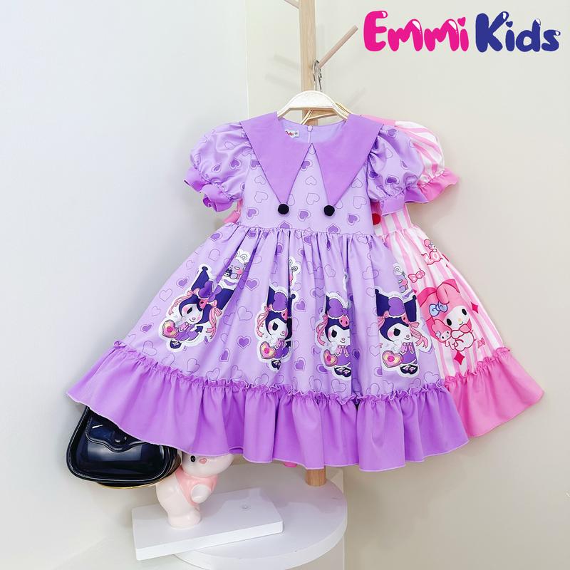 (EMMIKids) Váy hè Lolita Kuromi B62 ,chất lụa 5D in họa tiết Melody màu tím kuro cho bé gái 10-34kg,Halloween dễ thương phù hợp cho các hoạt động hàng ngày và chụp hình