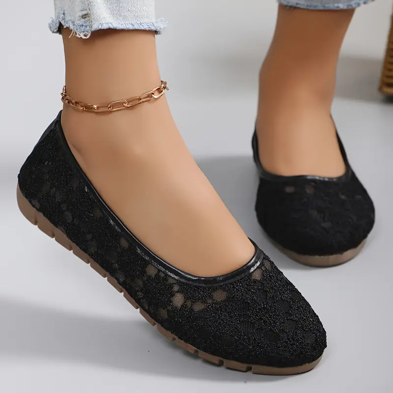 Womens Floral Lace Ballet Flats - Effortless Slip-On, Ultra-Soft Sole, Airy & Comfy - Chic Shallow Mouth Shoes for Breathable All-Day Wear 4