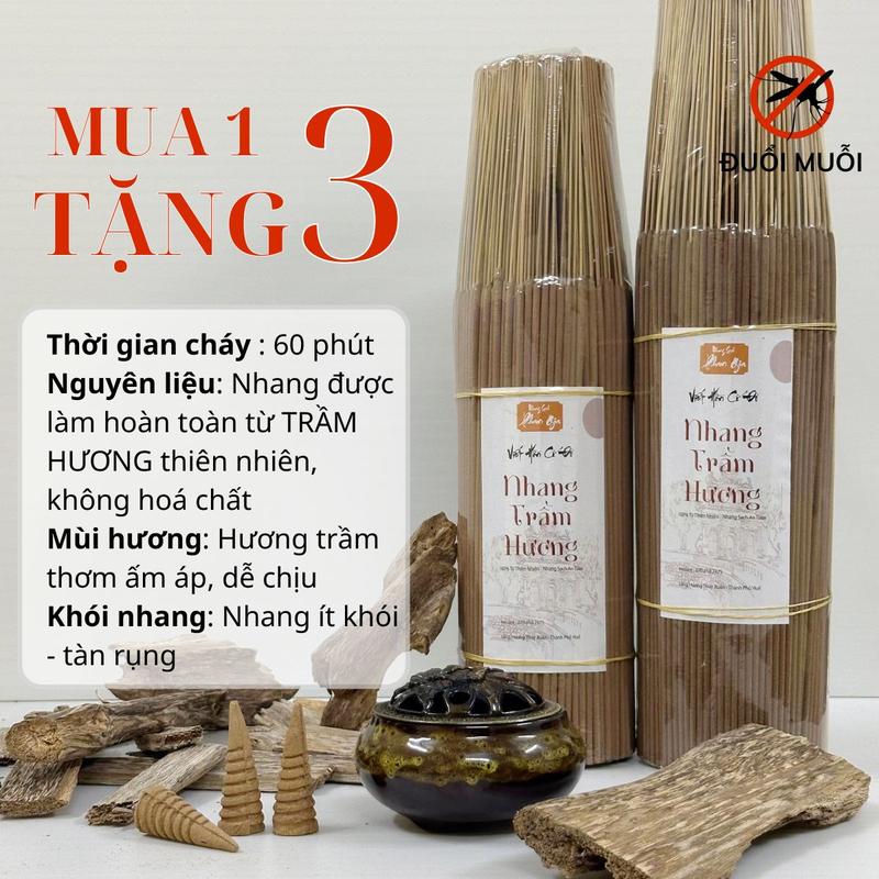 [MUA 1 TẶNG 3] 2 Bó Nhang Trầm Hương Cao Cấp Tinh Hoa Trầm Hương - An Toàn, Không Hóa Chất [ TẶNG 1 BÓ NHANG QUẾ + HỘP NỤ QUẾ CAO CẤP ]