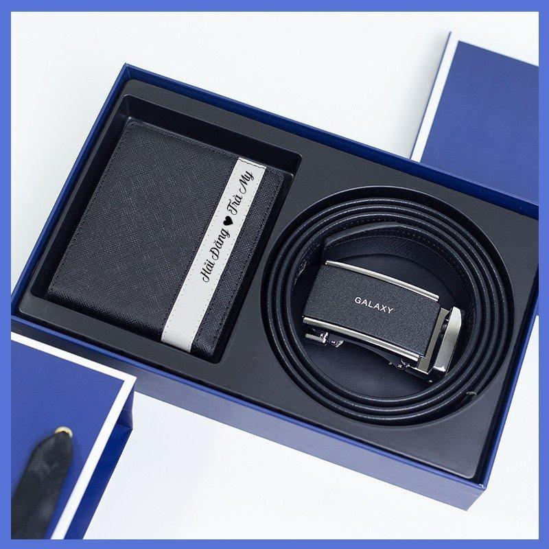 Set Ví Thắt Lưng Nam Da Bò Thật GALAXY Khắc Tên Theo Yêu Cầu Combo Quà Tặng Cao Cấp Độc Đáo GLX008 Wallet Hình Chữ Nhật Đồng Phone